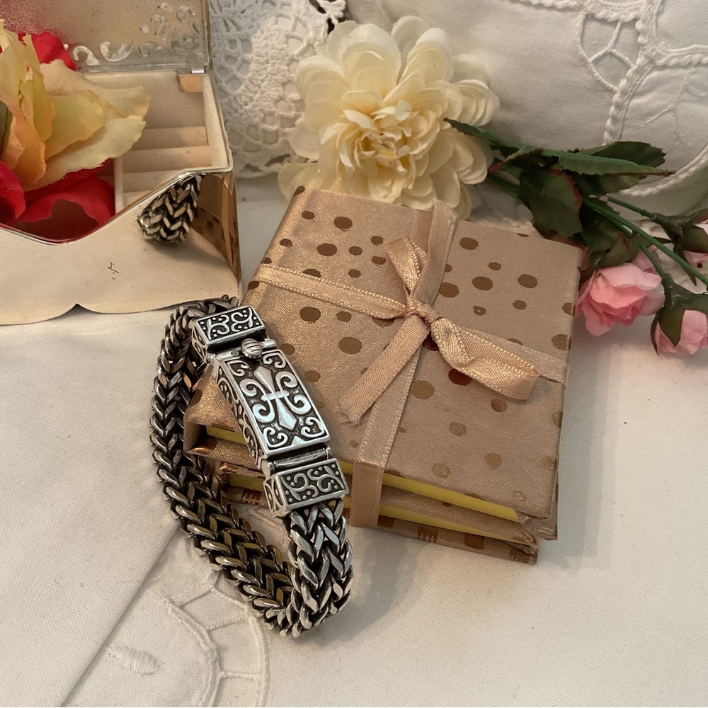 NEW WITHOUT TAGS 925 STERLING SILVER RUGGED Fleur De Lis Motif WOVEN BRACELETS - Picture 12 of 15
